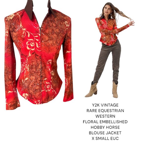 VINTAGE Y2K RARE‎ EQUESTRIAN HOBBY HORSE WESTERN SEQUIN FLORAL JACKET XSMALL #11 - Picture 1 of 4